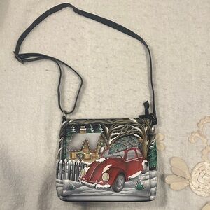 Anuschka Red and Gray Crossbody Bag with Car Design